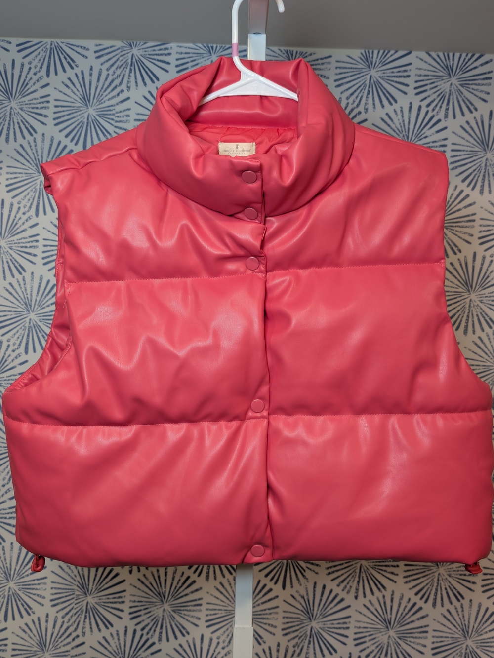 Simply Southern Pink Faux Leather Puffer Vest